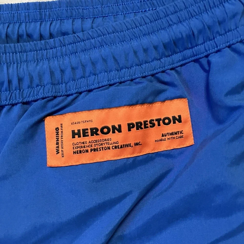 Heron Preston‎ Swim Shorts Mens Size Large Blue Mesh Lined Drawstring Waist